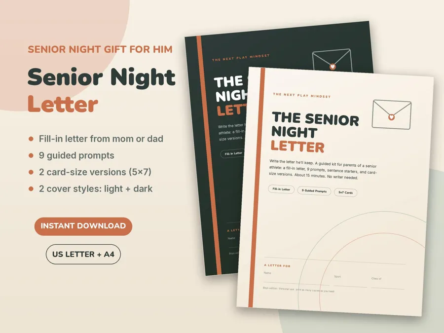 Senior Night Letter, for him, printable